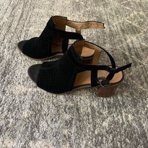 Franco Sarto black suede summer block heal sandals